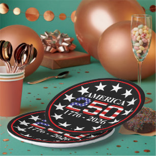Assiettes En Carton Drapeau américain 250e anniversaire 1776-2026 USA