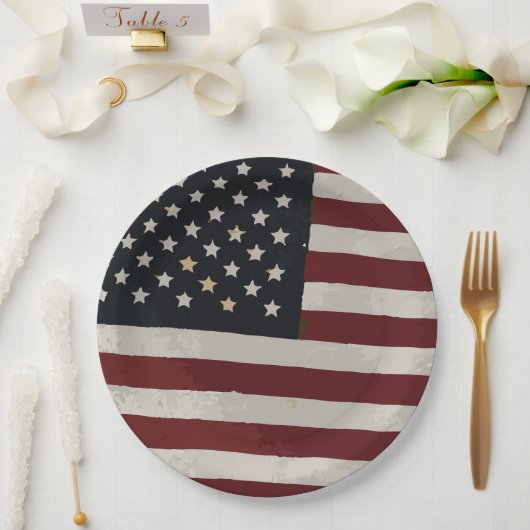 Assiettes En Carton Drapeau américain 4 juillet (Mariage)