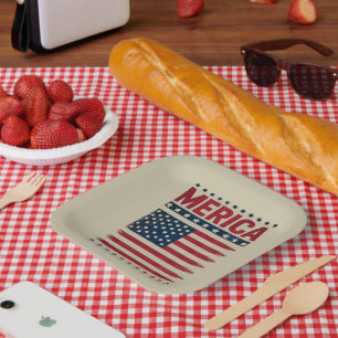 Assiettes En Carton Drapeau Américain 4 Juillet Merica