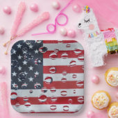 Assiettes En Carton Drapeau Américain Avec Gouttes D'Eau (Fête)