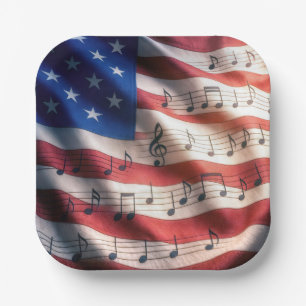Assiettes En Carton Drapeau américain avec notes de musique