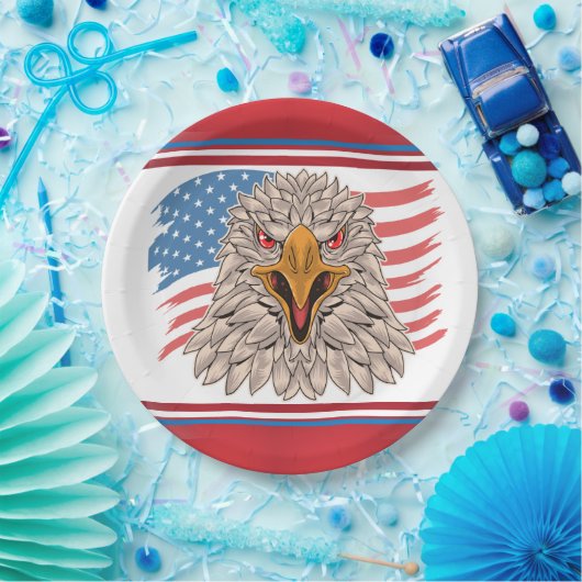Assiettes En Carton Drapeau américain avec plaque de papier aigle (Fête)