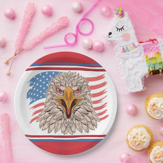 Assiettes En Carton Drapeau américain avec plaque de papier aigle (Fête)