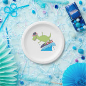 Assiettes En Carton Drapeau américain Dinosaur Surfing (Fête)