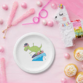 Assiettes En Carton Drapeau américain Dinosaur Surfing (Fête)