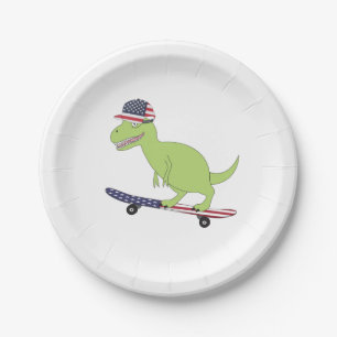 Assiettes En Carton Drapeau américain Dinosaure Skate