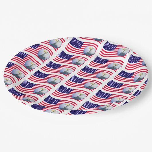 Assiettes En Carton Drapeau américain et aigle (Angle)