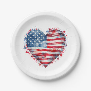 Assiettes En Carton Drapeau américain étoiles bandes cœur patriotique