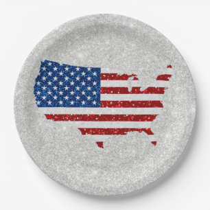 Assiettes En Carton Drapeau américain étoiles et bandes 4 juillet Pail