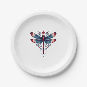 Assiettes En Carton Drapeau américain libellule Patriotique 4 juillet