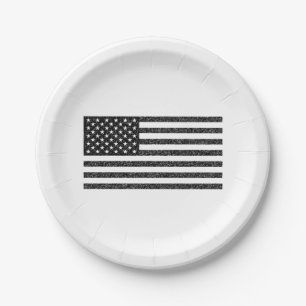 Assiettes En Carton Drapeau américain noir et blanc Vintage rétro