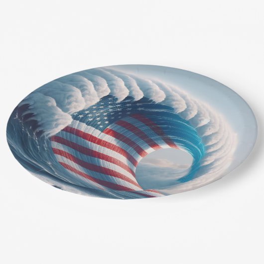 Assiettes En Carton Drapeau américain Ocean Wave (Angle)