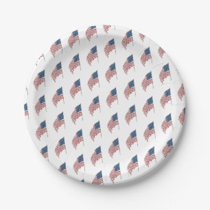 Assiettes En Carton Drapeau américain patriotique vintage au vent