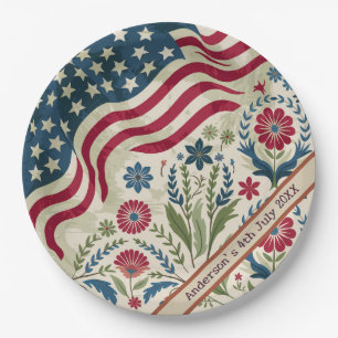Assiettes En Carton Drapeau américain personnalisé Rustique Floral 4 j