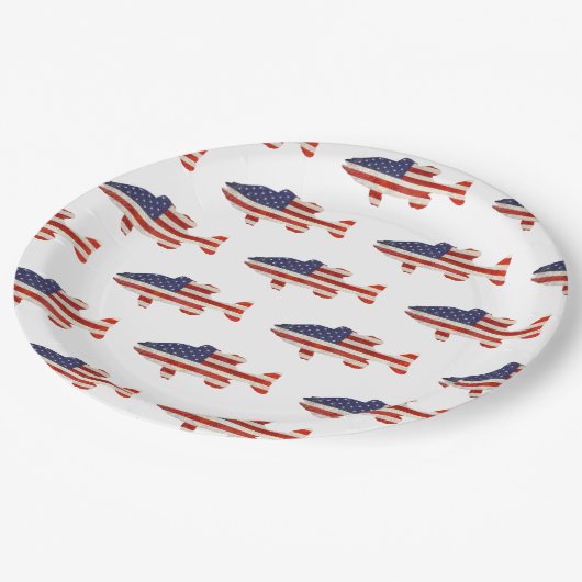 Assiettes En Carton Drapeau américain poisson blanc (Angle)