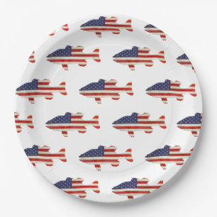 Assiettes En Carton Drapeau américain poisson blanc
