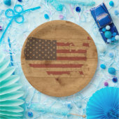 Assiettes En Carton Drapeau américain sur bois rustique | USA Patrioti (Fête)