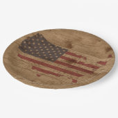 Assiettes En Carton Drapeau américain sur bois rustique | USA Patrioti (Angle)