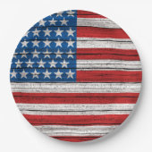 Assiettes En Carton Drapeau Américain sur Motif Patiné en bois (Devant)
