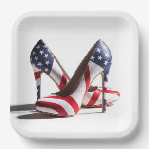 Assiettes En Carton Drapeau américain talons hauts