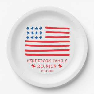 Assiettes En Carton Drapeau américain tiré à la main - Réunion de fami