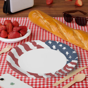 Assiettes En Carton Drapeau américain US stressé avec centre blanc 