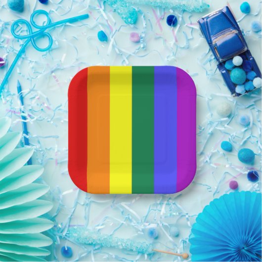 Assiettes En Carton Drapeau arc-en-ciel gay pride (Fête)