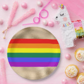 Assiettes En Carton Drapeau arc-en-ciel sur or (Fête)