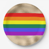 Assiettes En Carton Drapeau arc-en-ciel sur or (Devant)