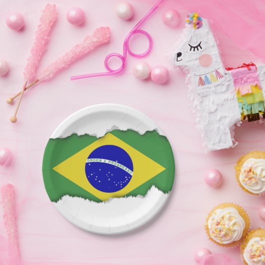 Assiettes En Carton Drapeau brésilien classique (Fête)