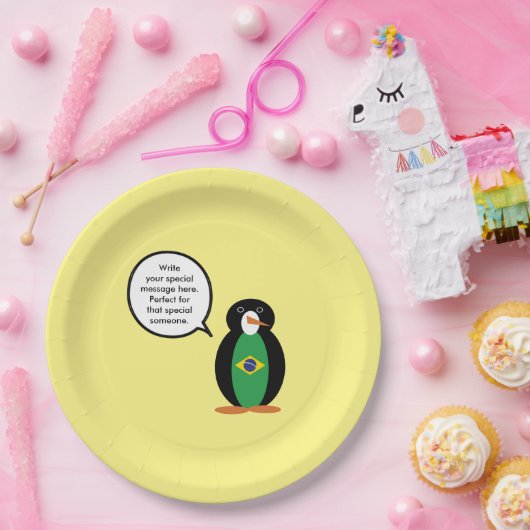 Assiettes En Carton Drapeau brésilien Parler de Mme Penguin Personnali (Fête)