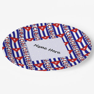 Assiettes En Carton Drapeau cubain Cuba carreaux bleu foncé Personnali
