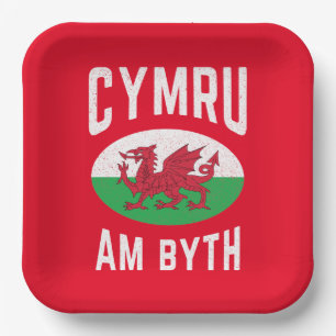 Assiettes En Carton Drapeau Cymru Am Byth Wales Fier Rugby Vintage gal