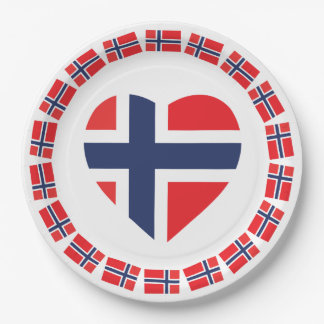 ASSIETTES EN CARTON DRAPEAU DE FORME DE COEUR DE LA NORVÈGE