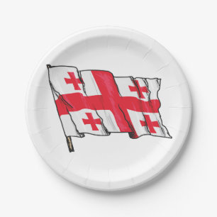 Assiettes En Carton Drapeau de la Géorgie rouge et blanc agitant cinq