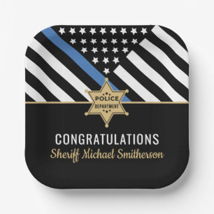 Assiettes En Carton Drapeau de la ligne bleue mince du shérif de poli