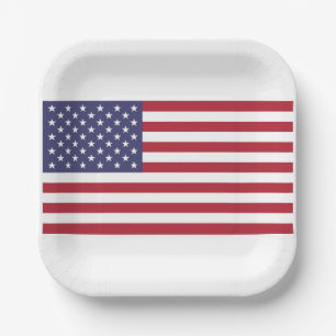 Assiettes En Carton Drapeau des États-Unis d'Amérique rouge blanc et b