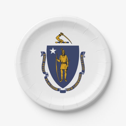 Assiettes En Carton Drapeau d'État du Massachusetts (Devant)