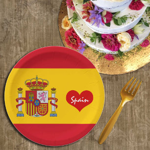 Assiettes En Carton Drapeau espagnol à coeur rouge - fans de mode/spor