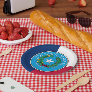 Assiettes En Carton Drapeau et sceau texan, Texas