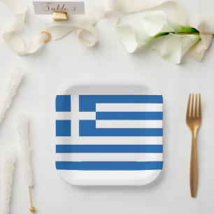 Assiettes En Carton Drapeau grec Grèce Bleu Livre blanc Napkin
