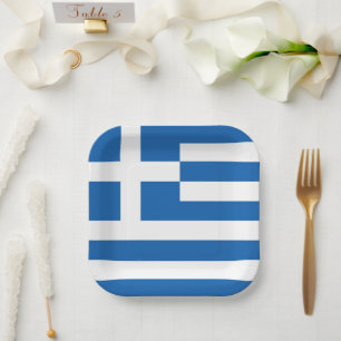 Assiettes En Carton Drapeau grec Grèce Bleu Livre blanc Napkin