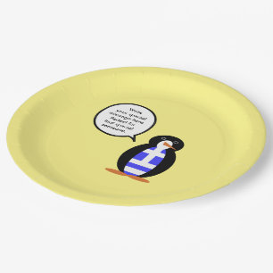 Assiettes En Carton Drapeau grec parlant Ms Penguin personnalisé