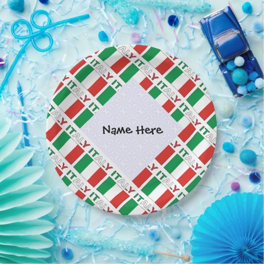 Assiettes En Carton Drapeau italien avec votre nom (Fête)