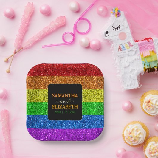 Assiettes En Carton Drapeau LGBT arc-en-ciel scintille gay lesbienne m (Fête)
