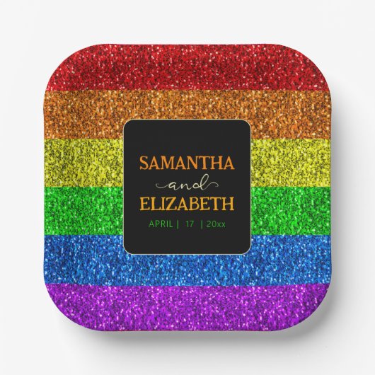 Assiettes En Carton Drapeau LGBT arc-en-ciel scintille gay lesbienne m (Recto)