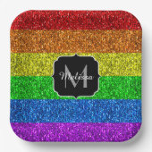 Assiettes En Carton Drapeau LGBT vibrante parties scintillant arc-en-c (Recto)
