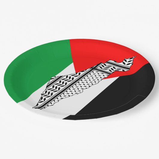 Assiettes En Carton Drapeau palestinien et carte avec Motif Keffiyeg (Angle)