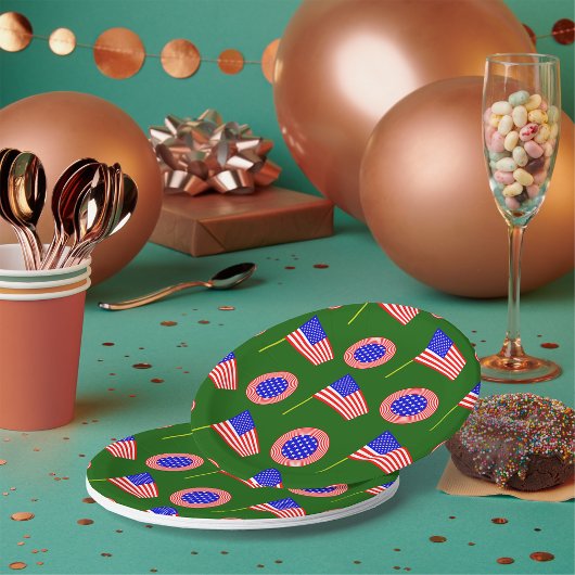 Assiettes En Carton Drapeau patriotique américain Motif sur vert