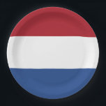 Assiettes En Carton Drapeau Pays-Bas tricolore<br><div class="desc">Drapeau du Pays-Bas: "Je maintiendrai". 
Il est composé de trois bandes horizontales : rouge,  blanc et bleu.</div>